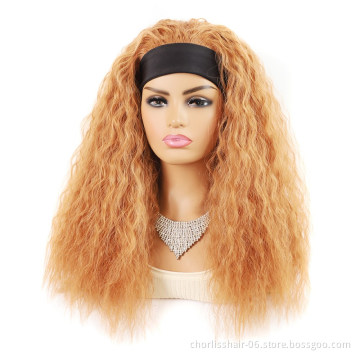 Wholesale Blonde Ombre Long Turban Wrap Wig Afro Corn Wave Headband wig Synthetic Wig With Headband Attached For Black Women